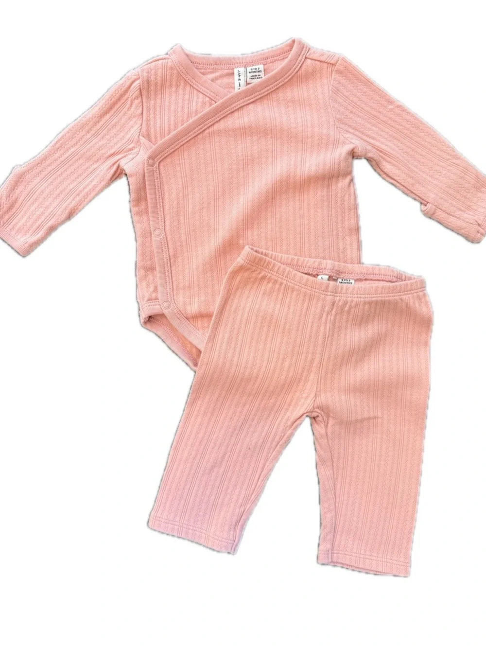 Janie and Jack Baby Pink Pointelle Wrap Matching Set 0-3 Months